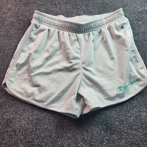 Champion Women's Mesh Shorts Gray Aqua Green Logo Athletic Gym Running XL